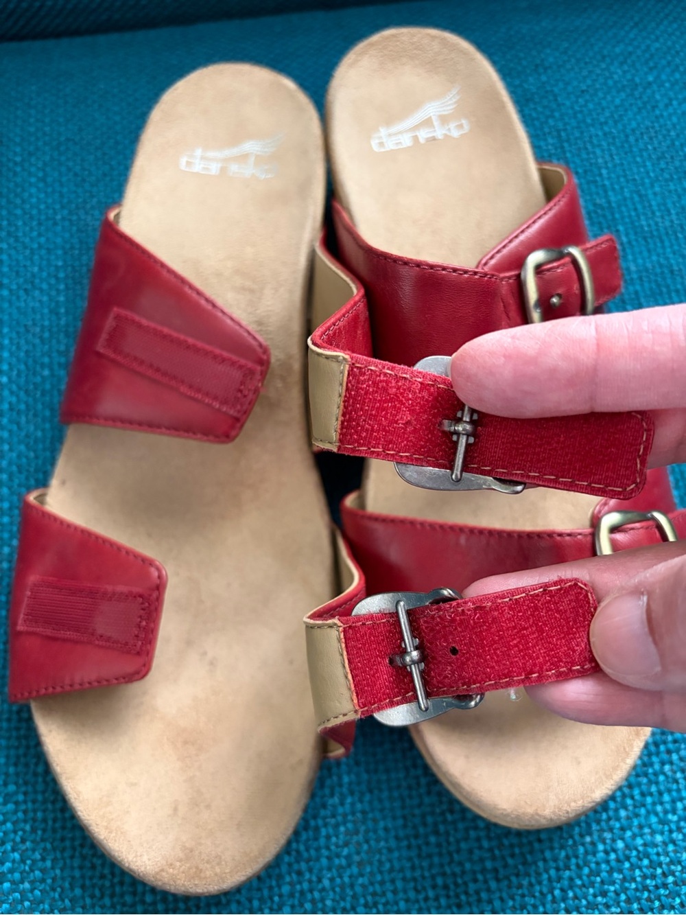 Dansko Red Leather Double-Buckle Slide Sandals for Women - Picture 2 of 6